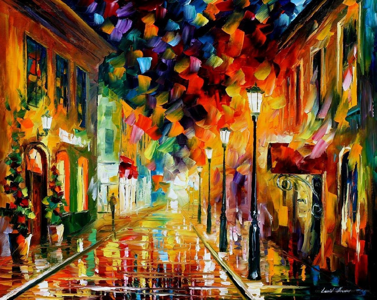 Colorful street at night