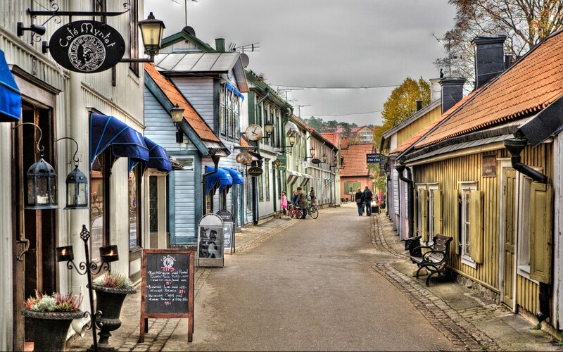 Colorful Street in Old Town — Blue