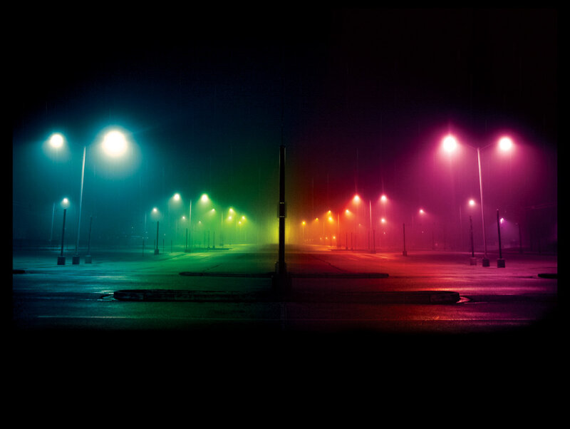 Colorful street lights at night