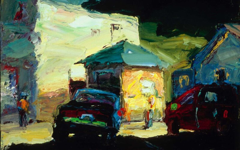 Colorful street scene at night