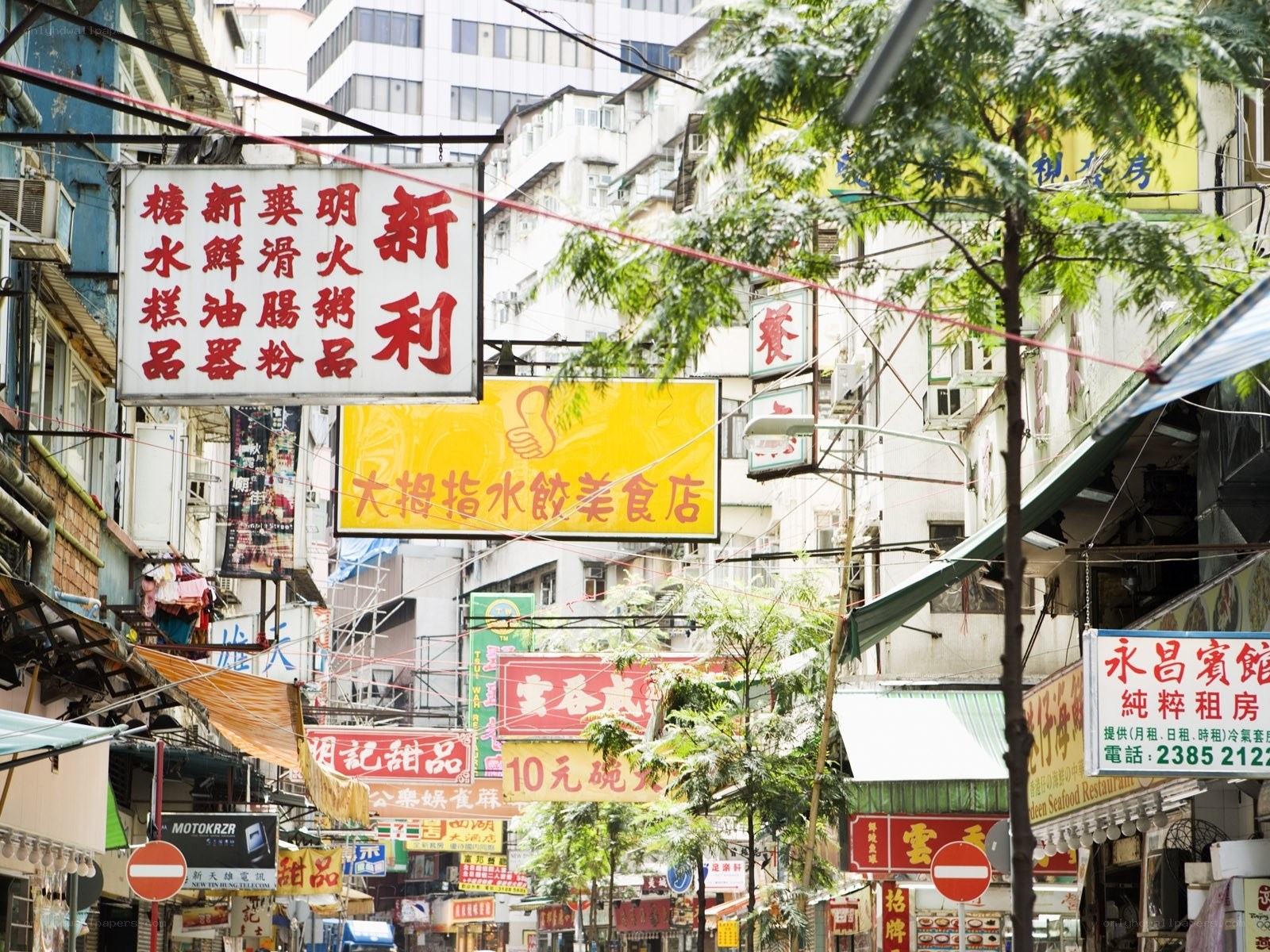 colorful street signs in hong kong
