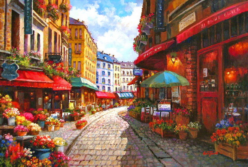 Colorful Street with Cafes