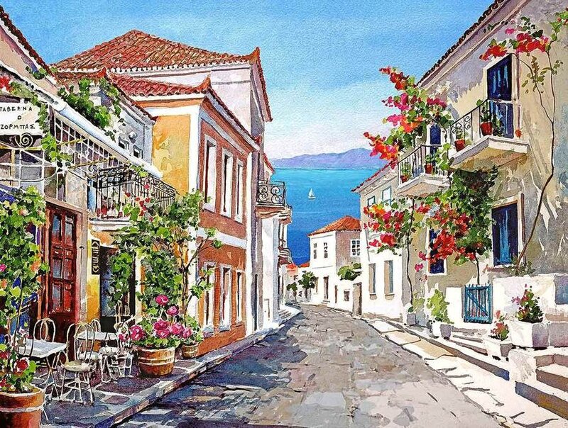 Colorful Street with Sea View