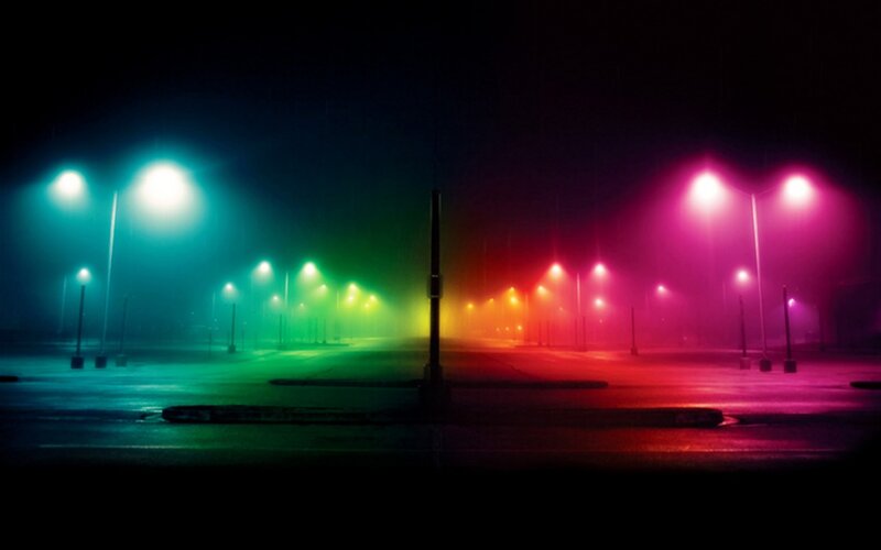 Colorful Streetlights at Night — Green, Dramatic