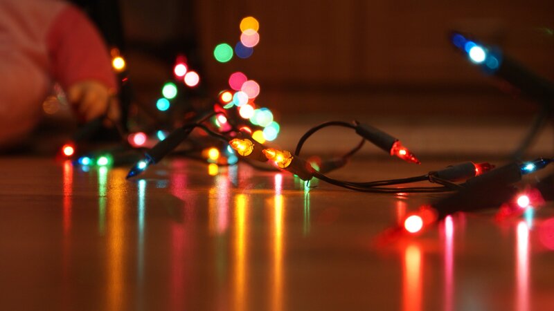 Colorful String Lights — Red, Festive, Night, Photograph, Floor