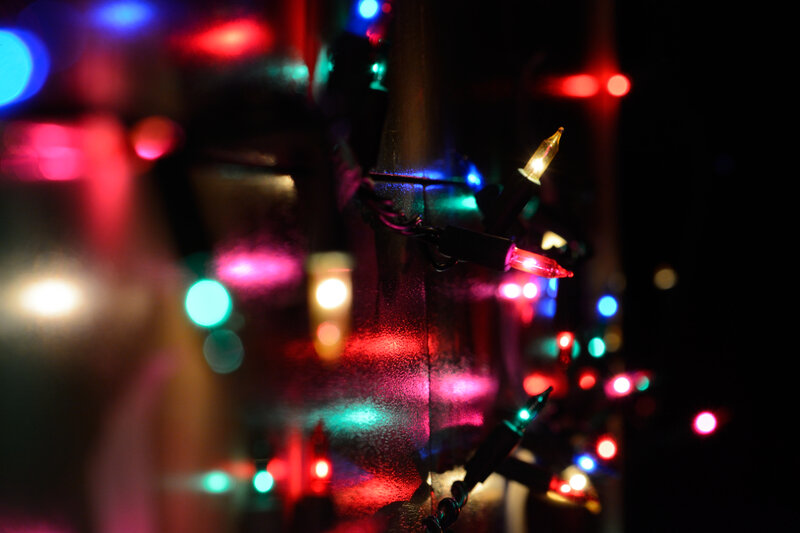 Colorful String Lights — Red, Festive, Night, Photograph, Pole
