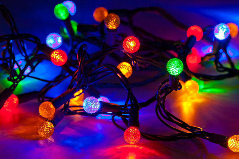 Colorful String Lights — Red, Festive, Night, Photograph