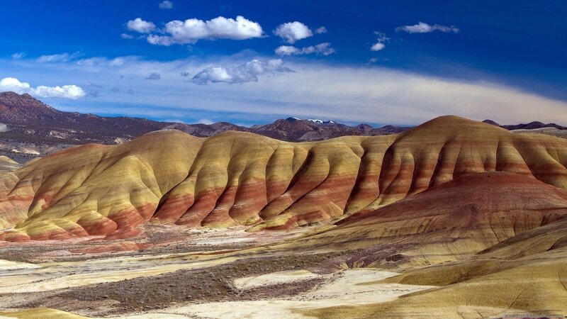 Colorful striped hills landscape