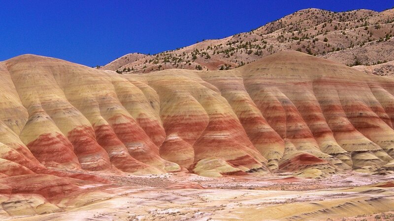 Colorful striped hills landscape