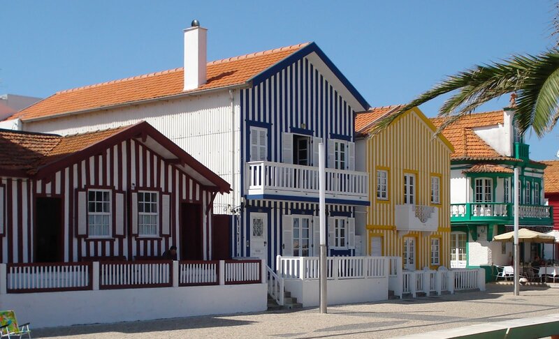 Colorful striped houses in Portugal