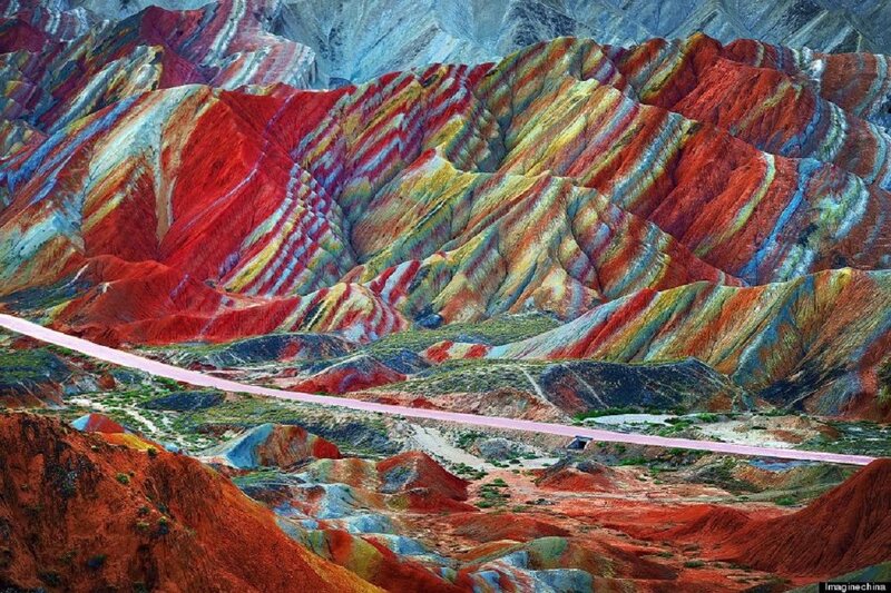 Colorful Striped Mountains — Red, Dramatic, Photograph