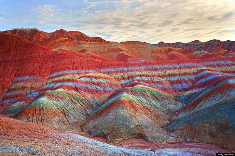 Colorful Striped Mountains — Red, Dramatic, Sunset, Photograph, Sky, Clouds