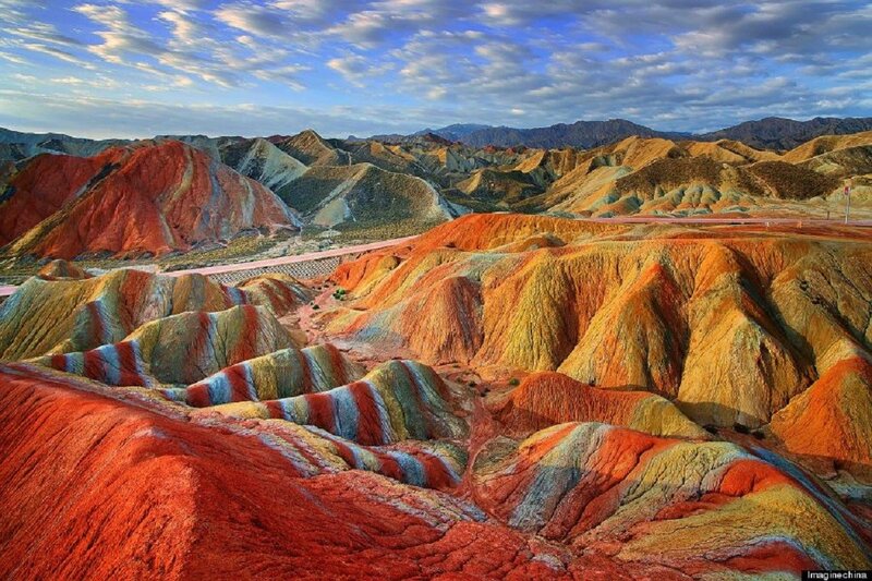 Colorful Striped Mountains — Red, Dramatic, Sunset, Photograph, Sky