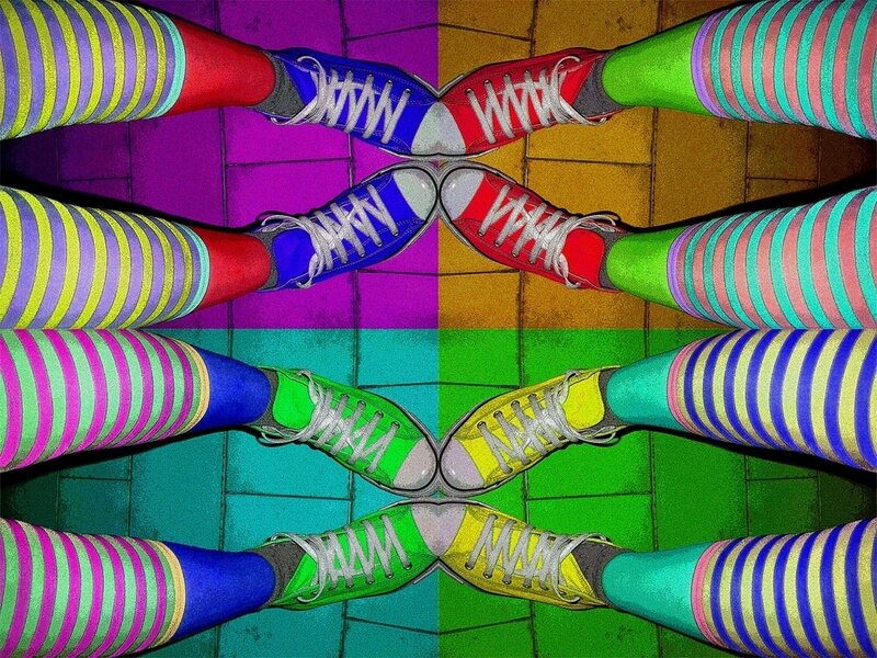 colorful striped socks and sneakers