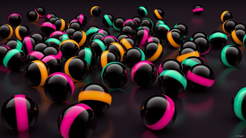 Colorful Striped Spheres — Black, Abstract
