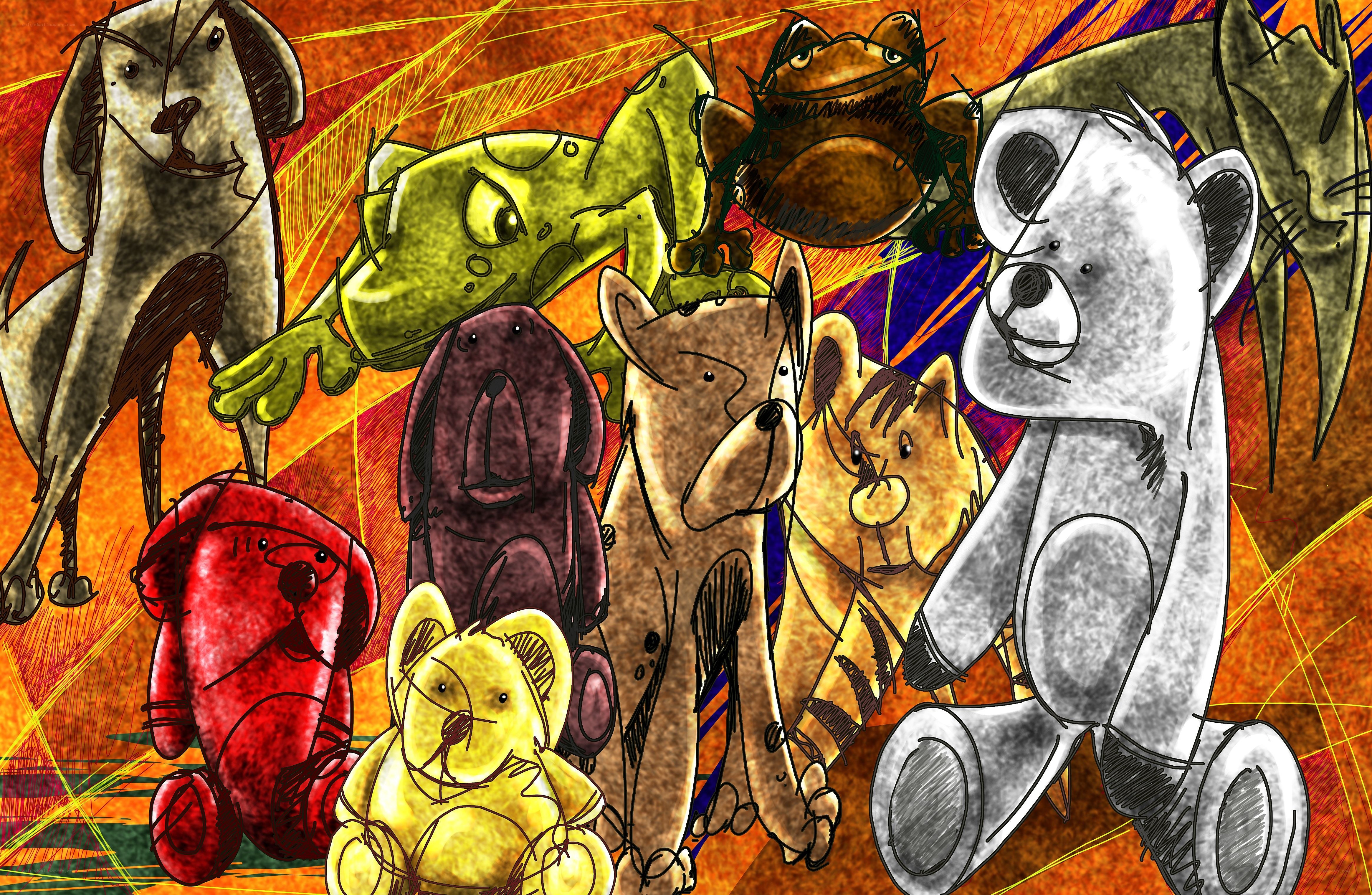 colorful stuffed animal collage
