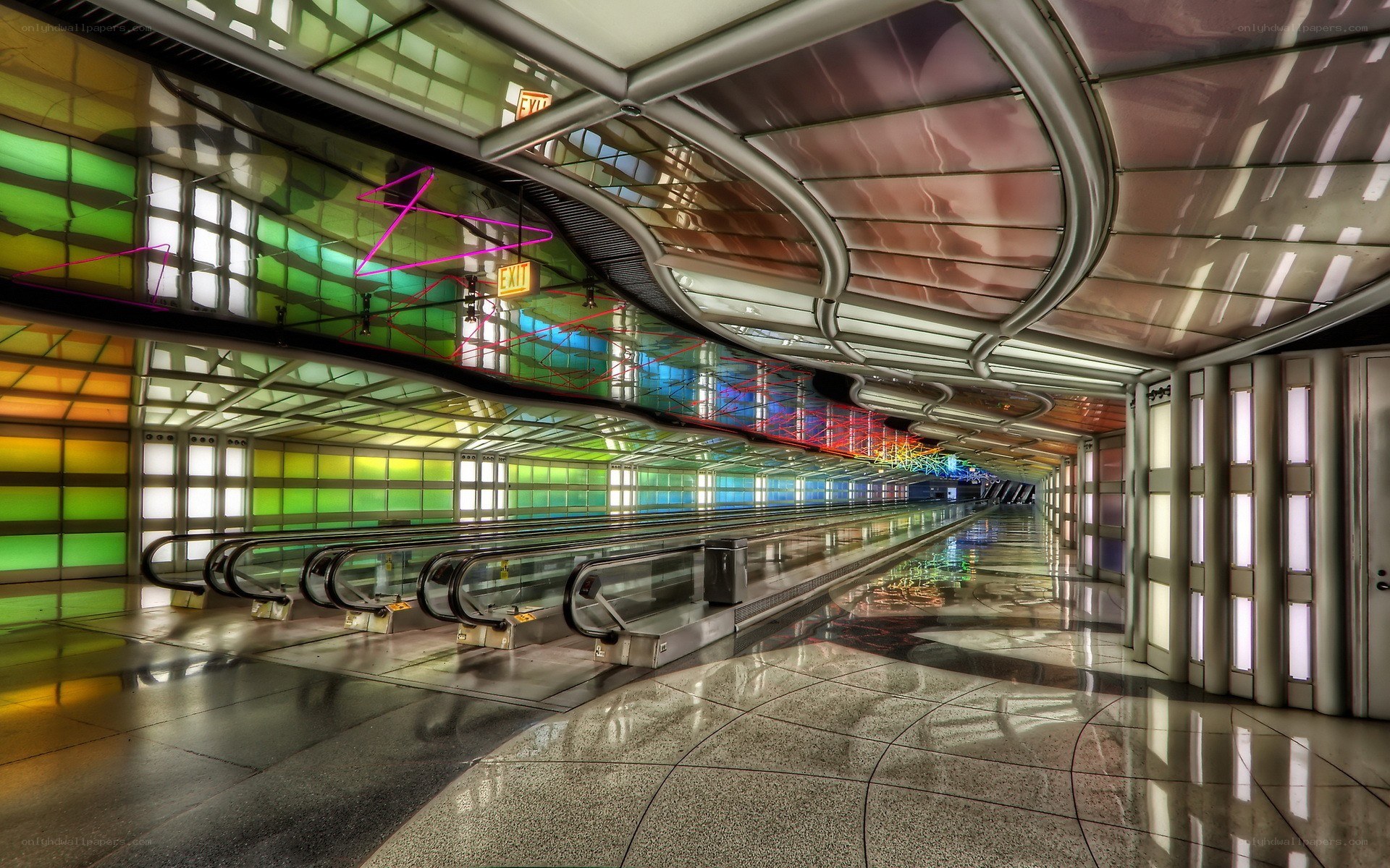 Colorful subway station corridor