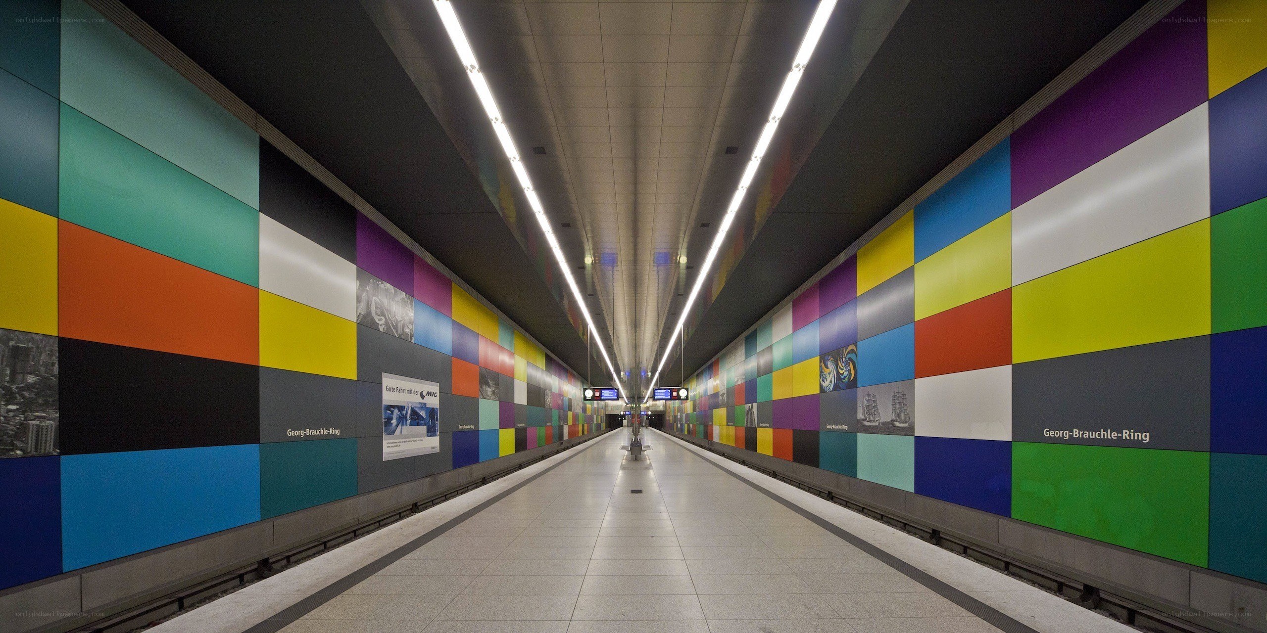 Colorful subway station platform