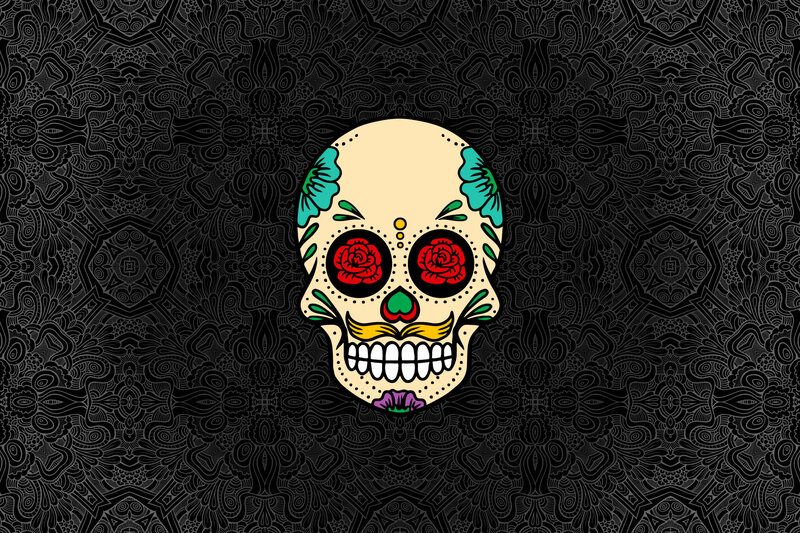 Colorful Sugar Skull — Black