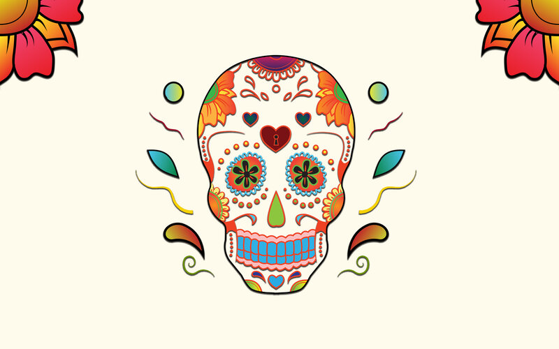Colorful Sugar Skull — White