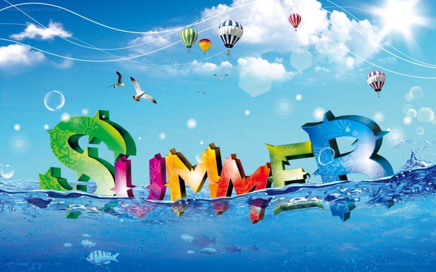 Colorful summer scene with text