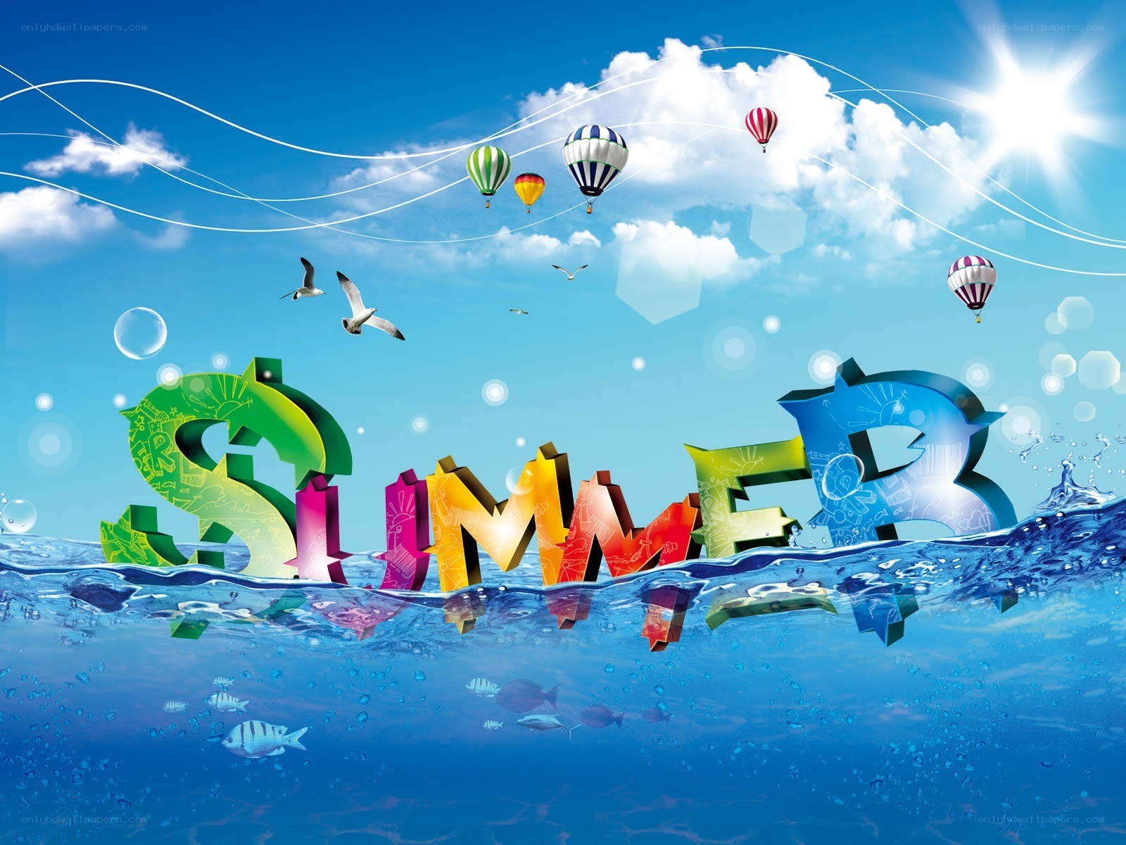 Colorful summer scene with text