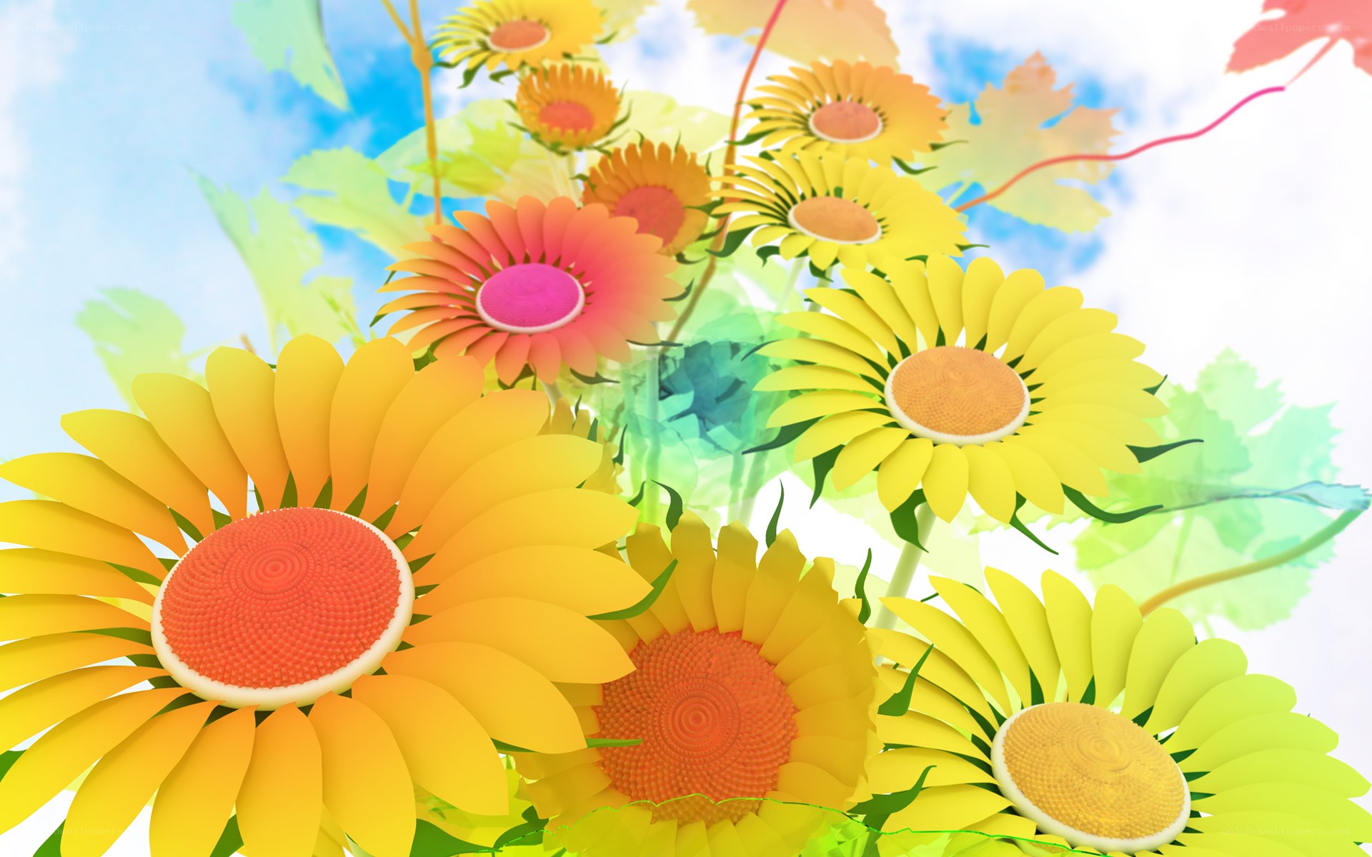Colorful sunflowers in bloom