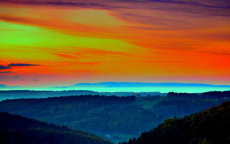 Colorful Sunset over Hills