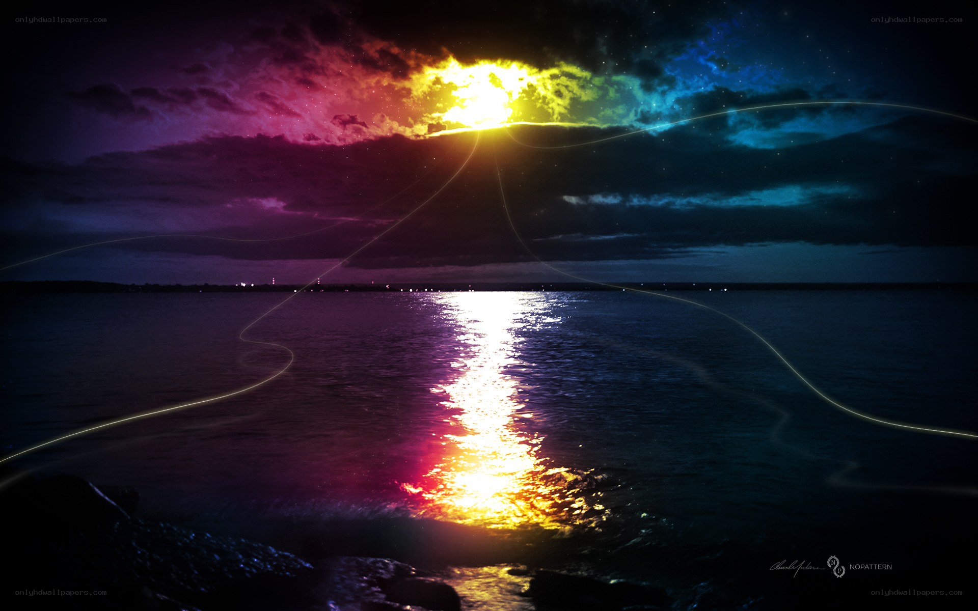 Colorful sunset over water