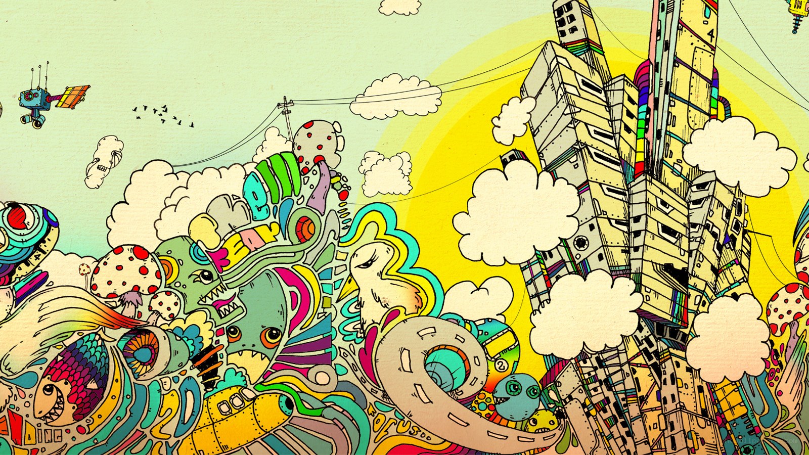 Colorful surreal cityscape