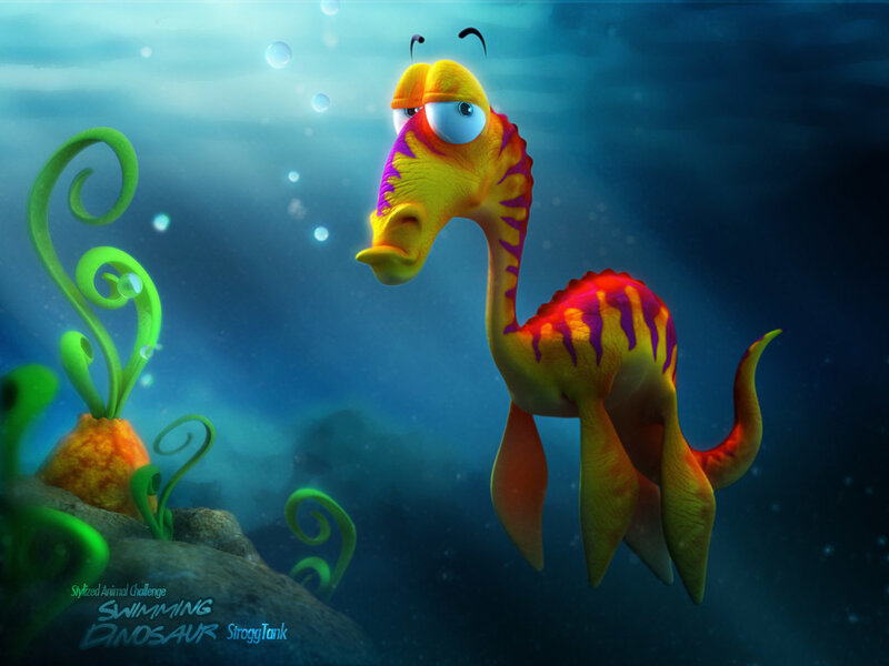 Colorful Swimming Dinosaur