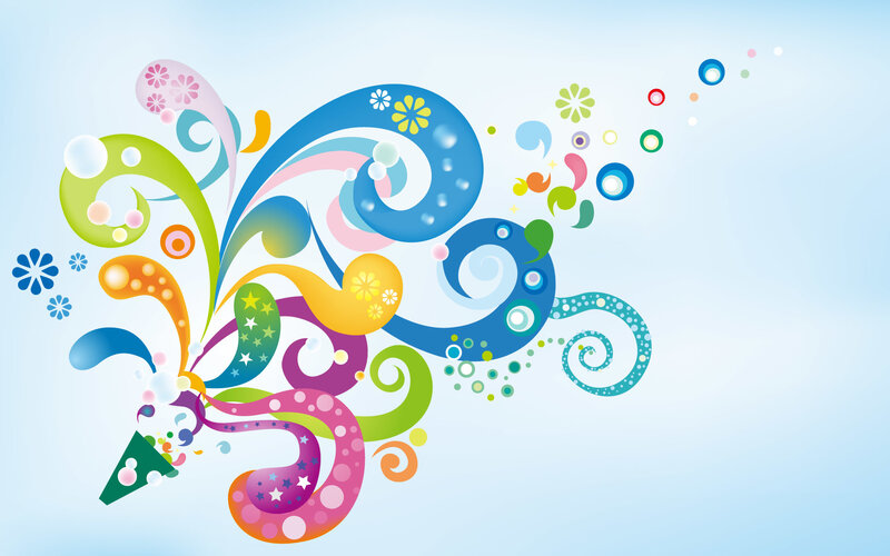 Colorful Swirls and Flowers — Blue