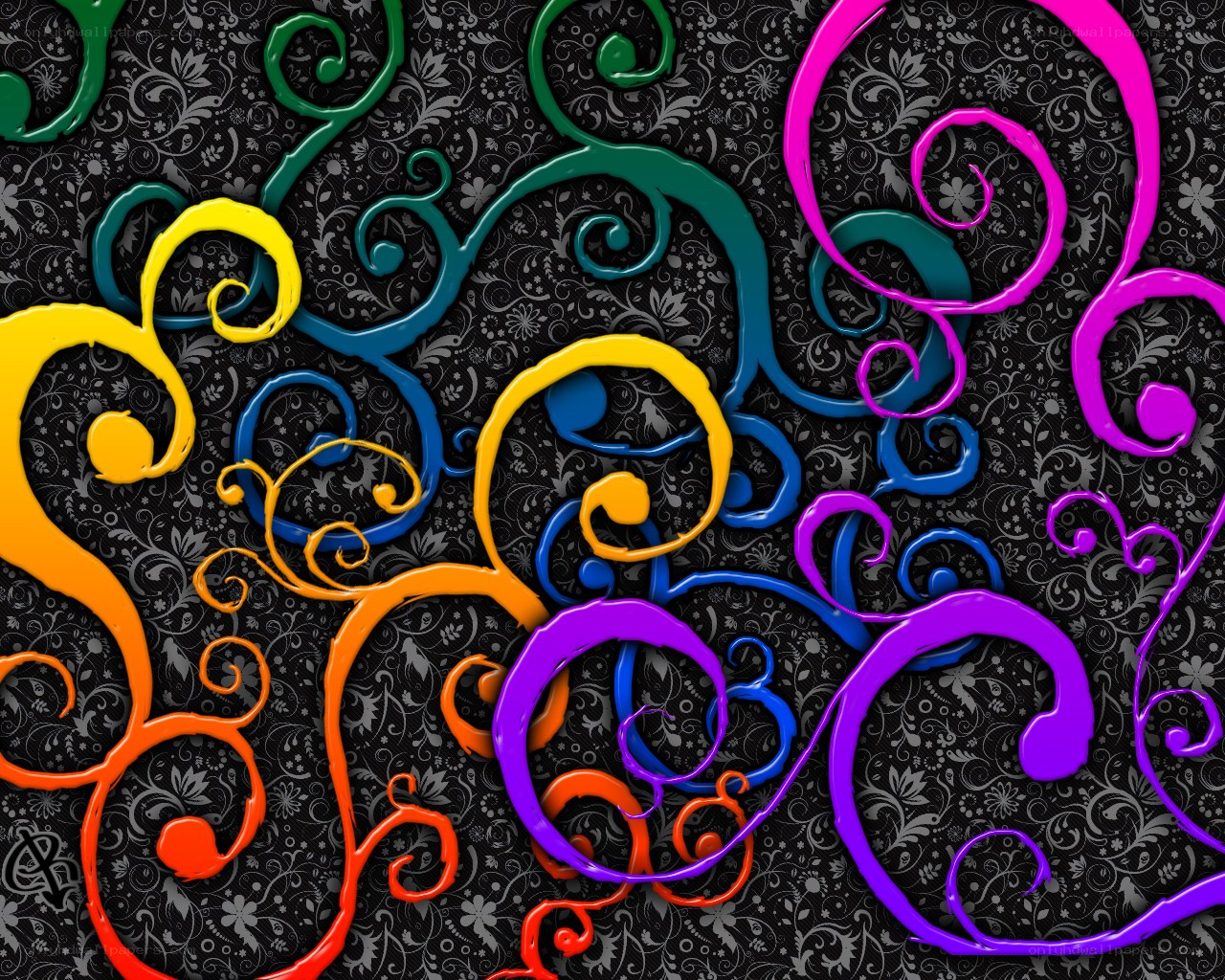 colorful swirls on dark pattern