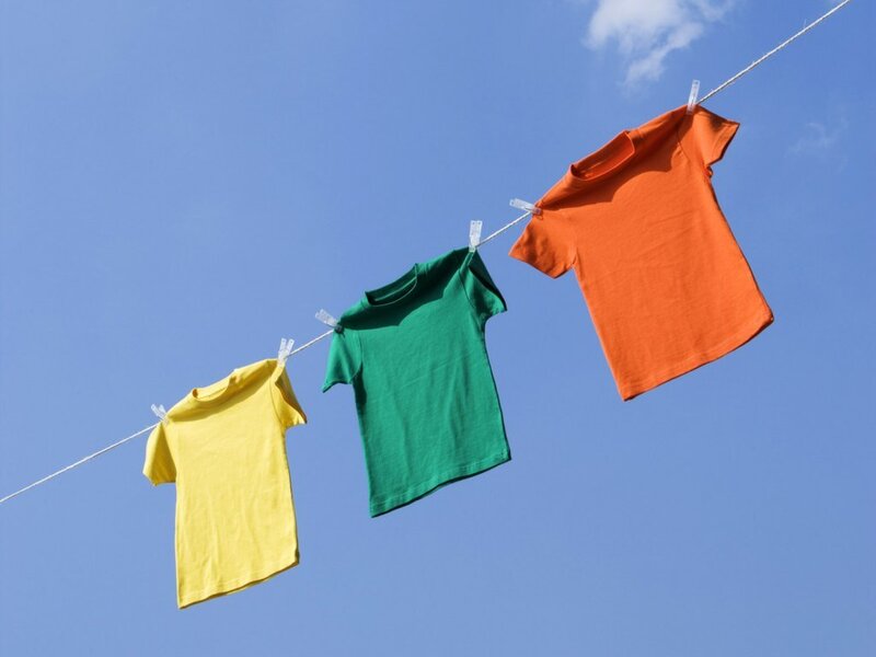 Colorful t-shirts on a clothesline