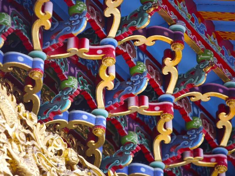 Colorful temple architectural details