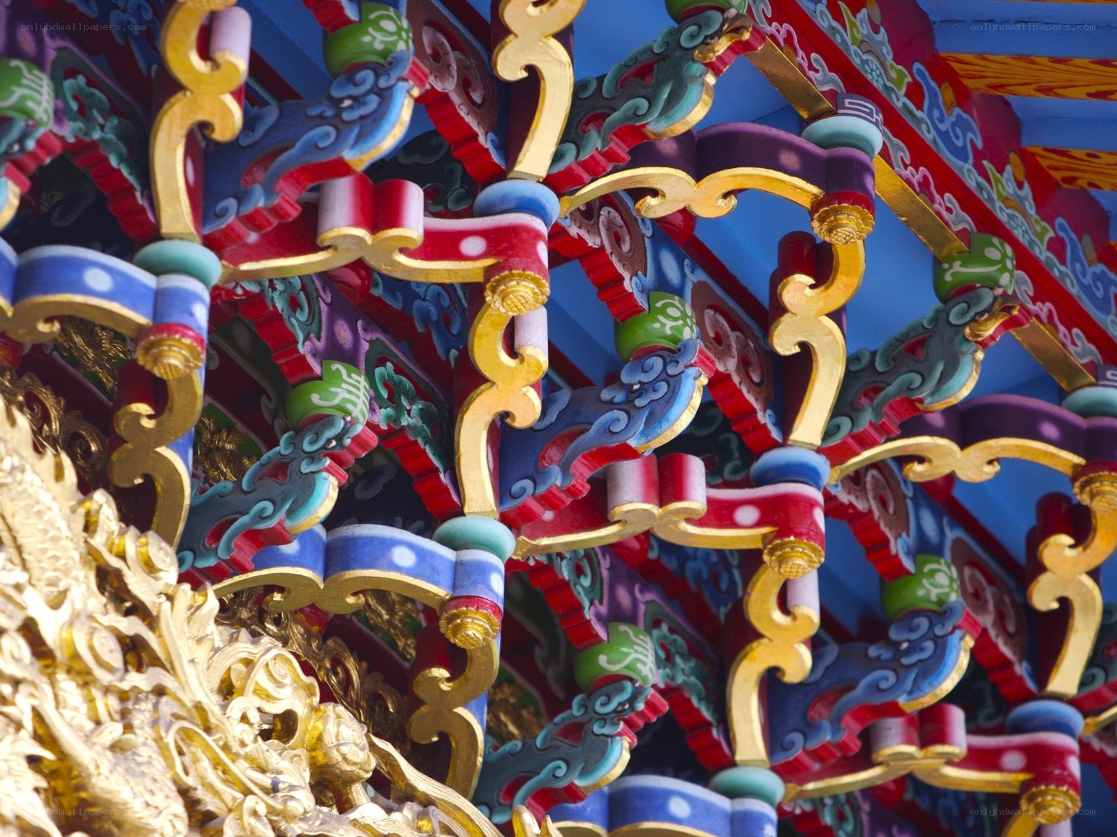 Colorful temple architectural details