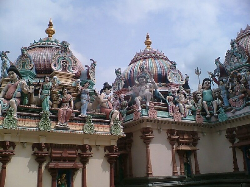 colorful temple roof sculptures