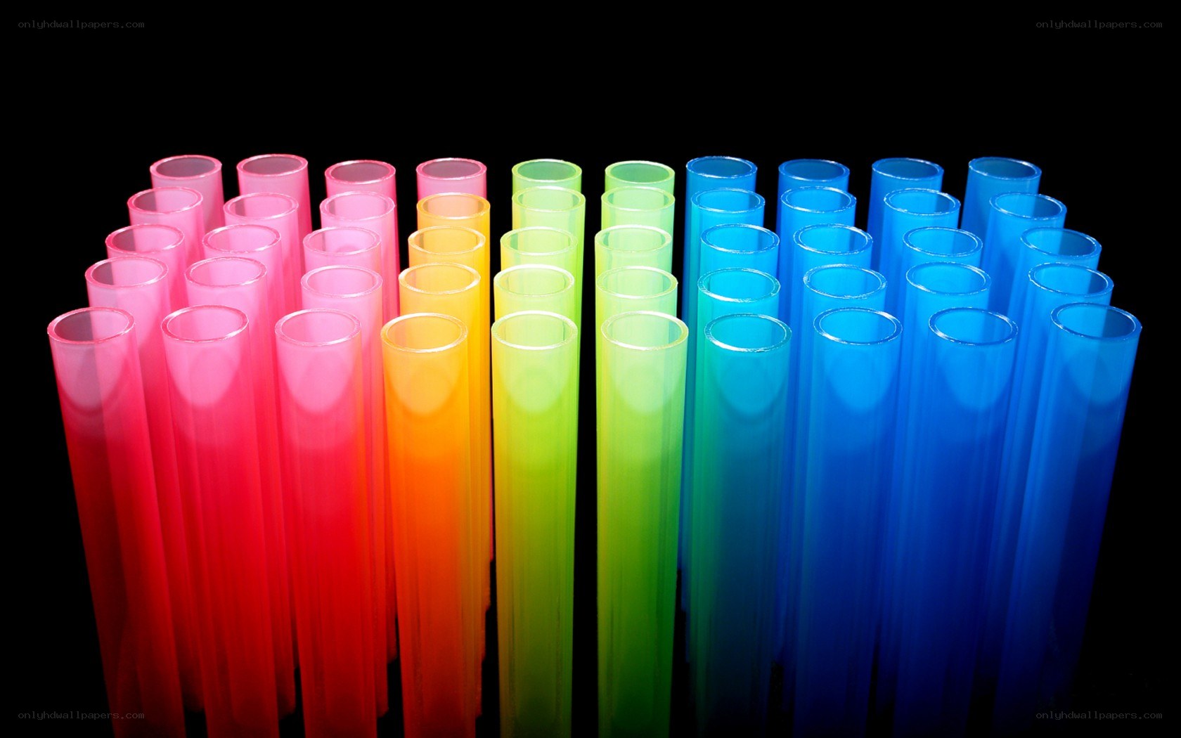 Colorful test tubes in rainbow order
