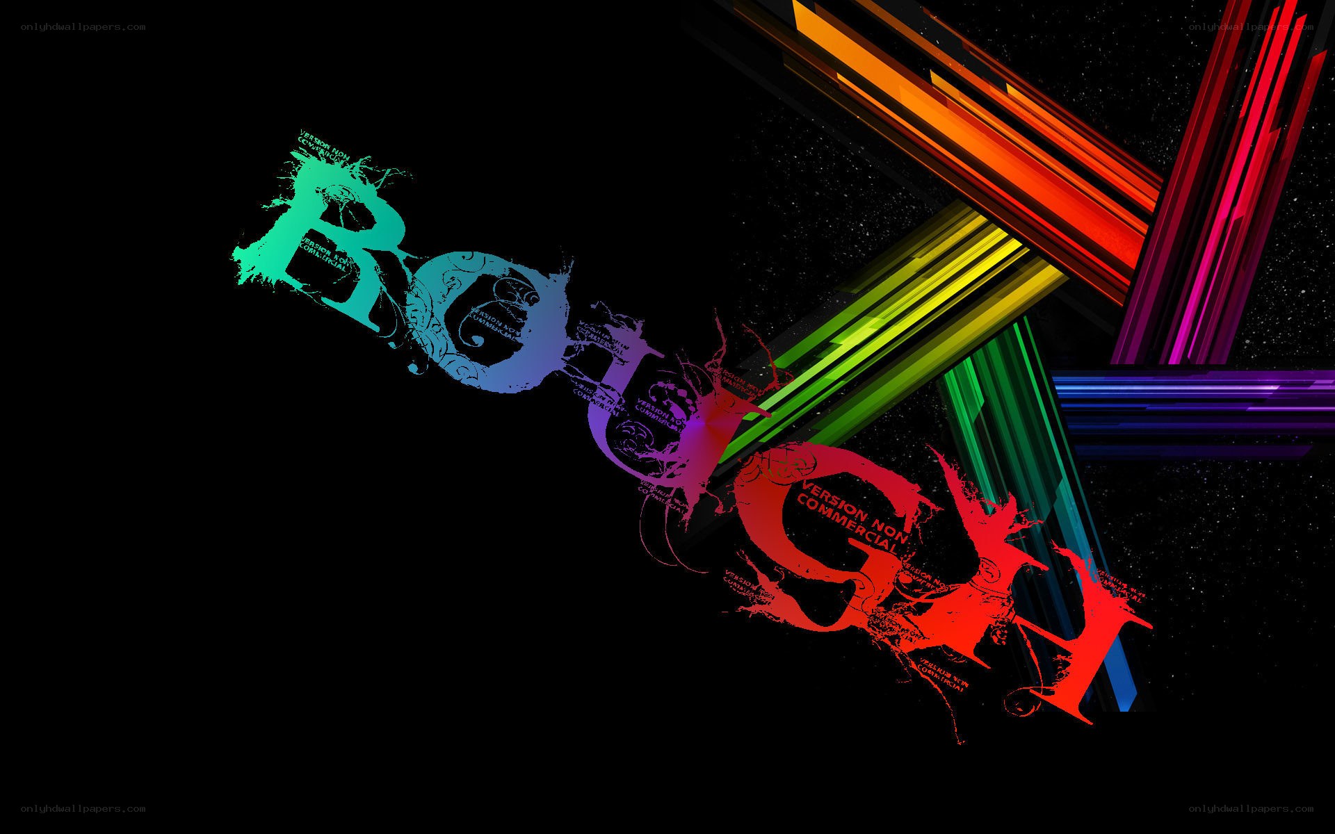 colorful text art with rainbow lines