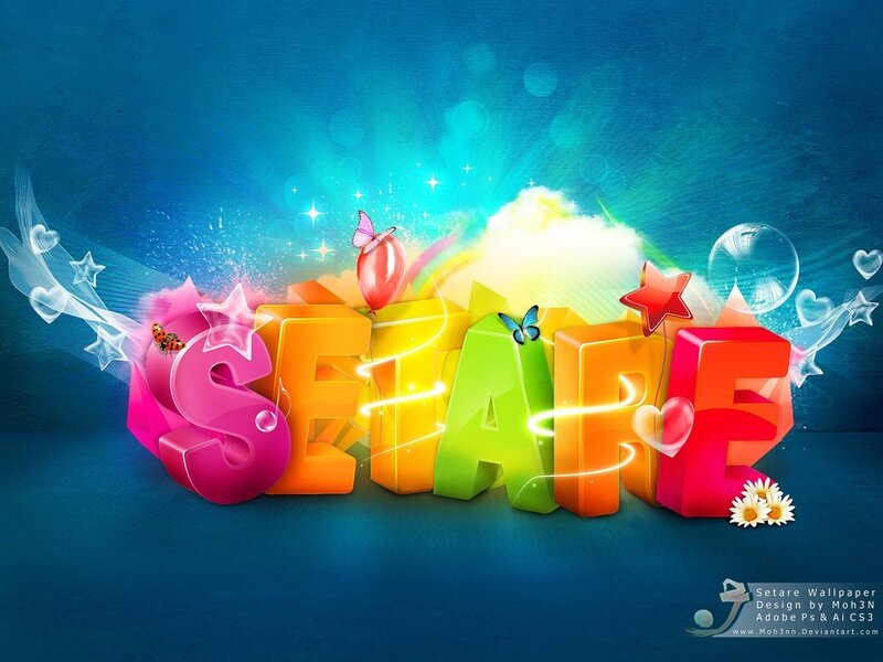 Colorful text art with stars and hearts