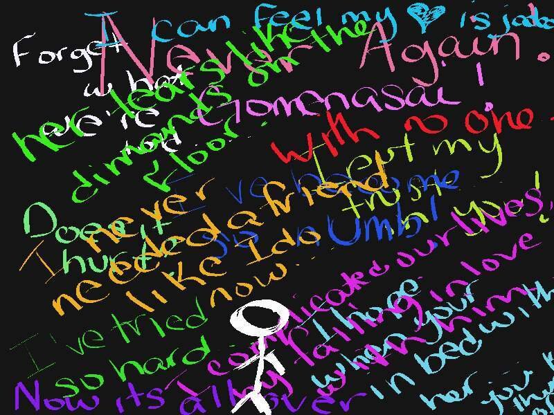 Colorful text art with stick figure