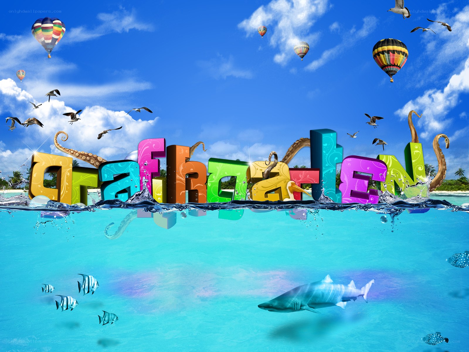 colorful text underwater scene