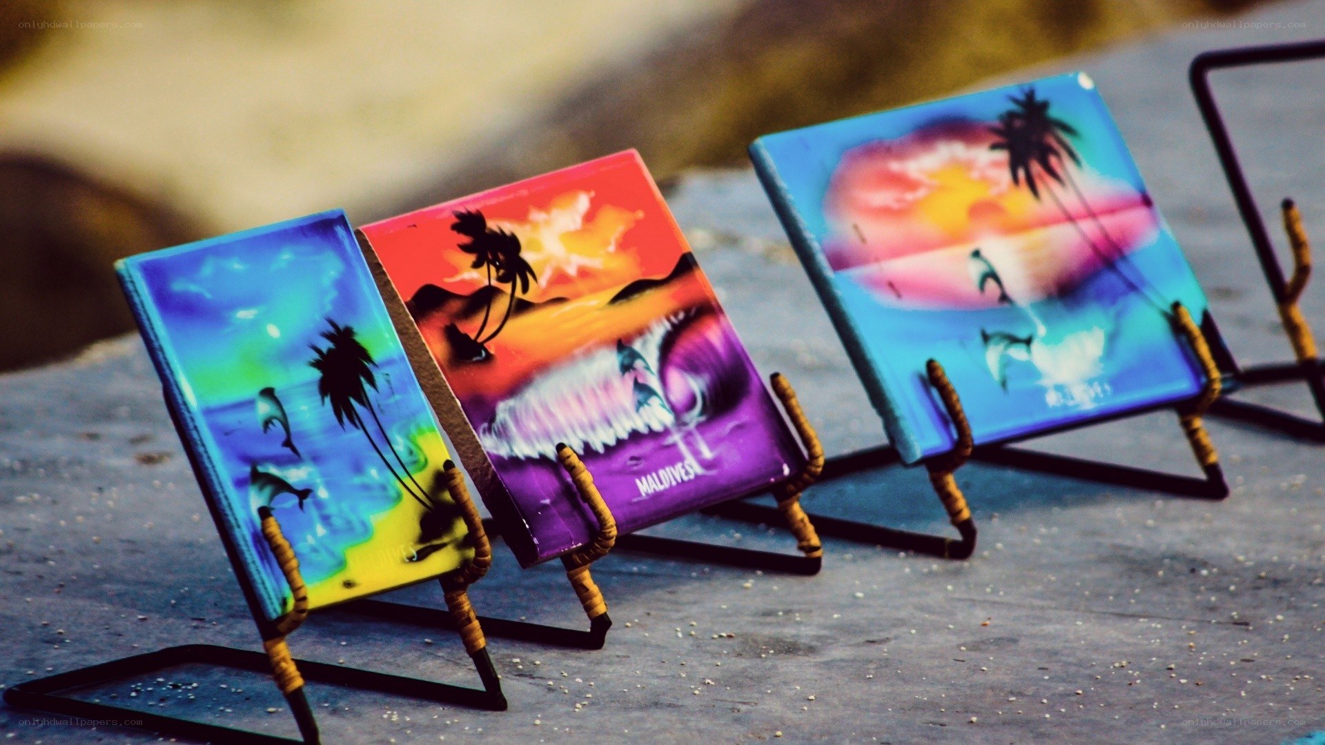 Colorful tile art displays