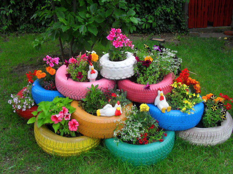 Colorful Tire Planters