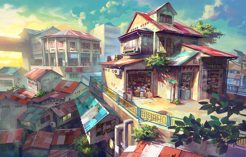 Colorful Town Buildings — Yellow