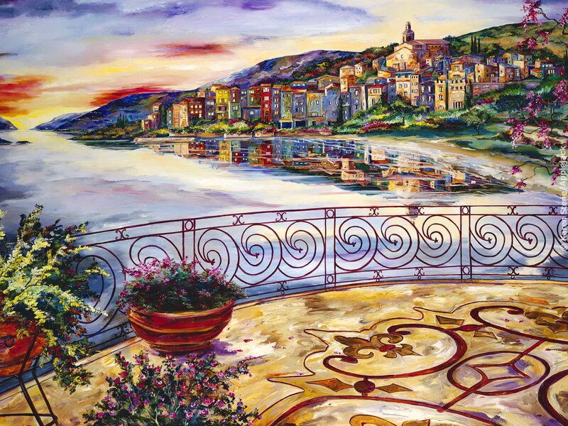 Colorful Town on Hillside