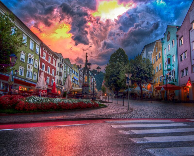 Colorful Town Square — Red