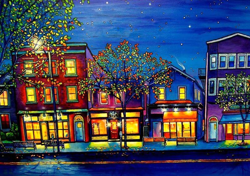 Colorful Town Street — Blue, Calm