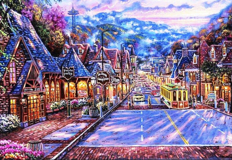 Colorful Town Street — Blue