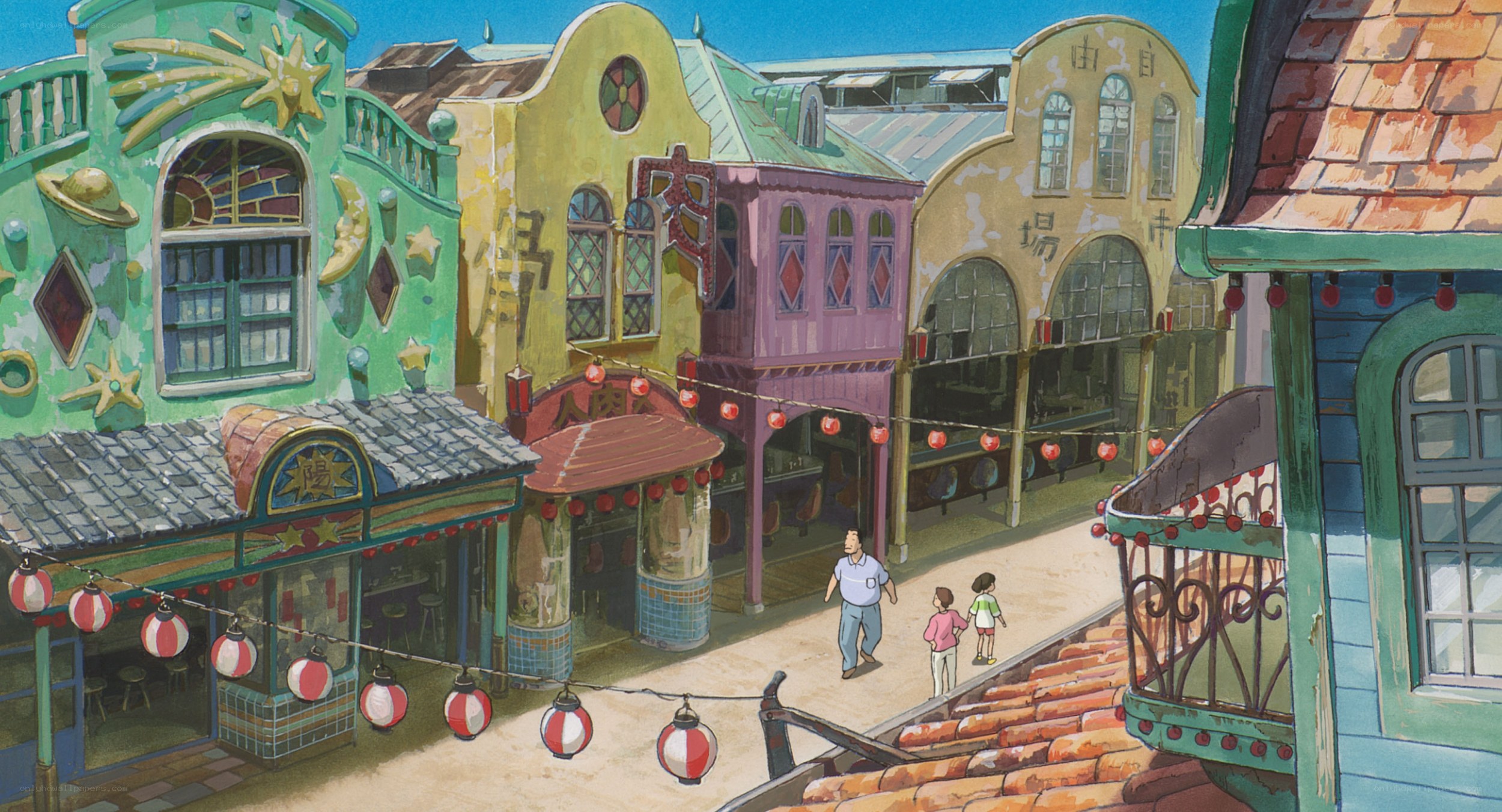 Colorful town street scene